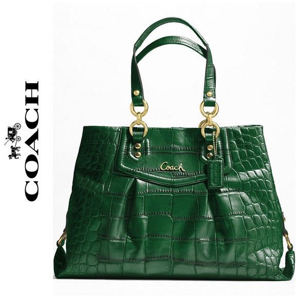 Coach Handbags - Coach Ashley Embossed Crocodile Bag Forest Green